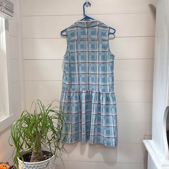 TUCKERNUCK Westport Trellis Sleeveless Hayes Shirt Dress Blue Plaid Size Large - Picture 9 of 15